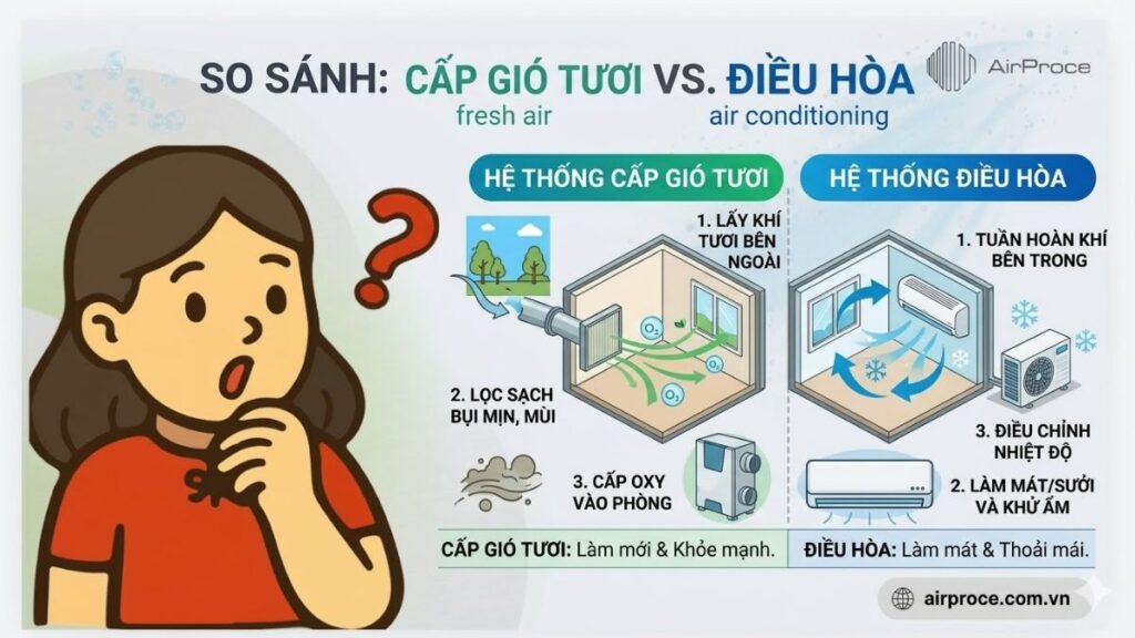 hệ thống cấp gió tươi khác hệ thống điều hòa