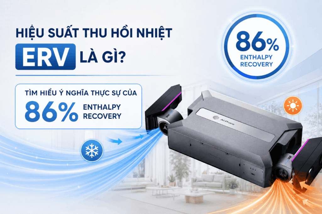 Hiệu suất thu hồi nhiệt ERV là gì? Tìm hiểu ý nghĩa thực sự 86% Enthalpy Recovery của CyberVent 1 hiệu suất thu hồi nhiệt ERV là gì